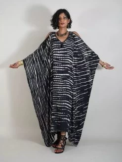 Robe Longue "Shoulder Zebra", Noir Et Beige