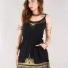 Robe Courte à Bretelles Imprimée "Lotus Oromë", Noir