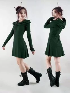 Robe Manches Longues à Capuche "Chryzz", Vert Forêt