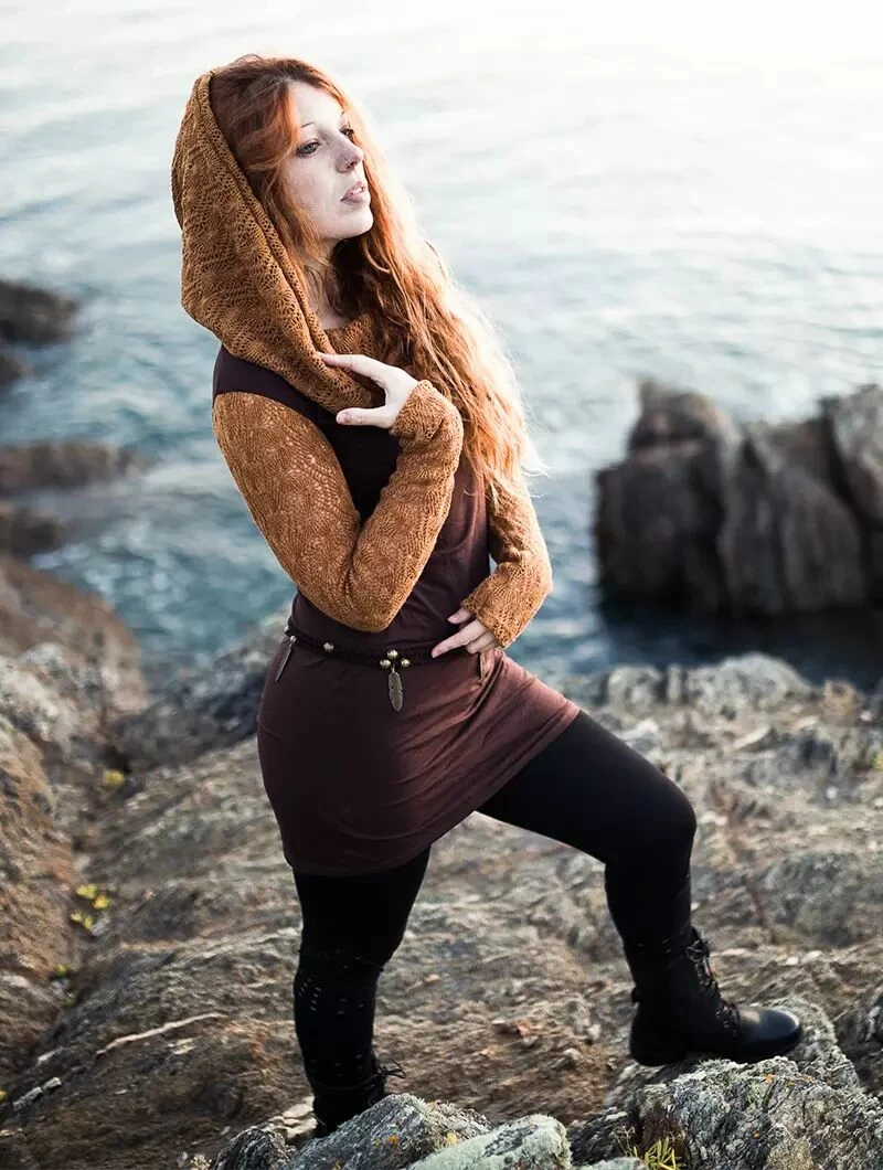 Robe Manches Longues Crochet "Atmäa", Rouille Et Marron 5 Robe Manches Longues Crochet "Atmäa", Rouille Et Marron – Image 5