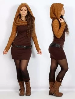 Robe Manches Longues Crochet "Atmäa", Rouille Et Marron