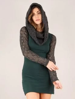 Robe Manches Longues Crochet "Atmäa", Vert Canard Et Gris -Magasin De Vêtements Pour Femmes robe manches longues crochet atmaa vert canard et gris p image 336561 grande