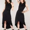 Robe Mi Longue Asymétrique à Capuche "Onyxx", Noir