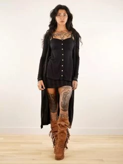 2en1 Gilet/Robe Midi à Manches Longues "Irwaen Indie", Noir