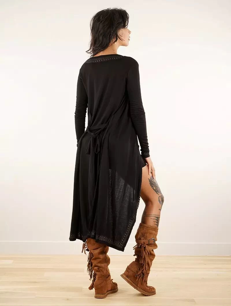 2en1 Gilet/Robe Midi à Manches Longues "Irwaen Indie", Noir 5 2en1 Gilet/Robe Midi à Manches Longues "Irwaen Indie", Noir – Image 5