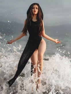 Robe Longue Fendue "Nephilim", Noir