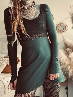 Robe Patineuse Avec Crochet "Nymphea", Noir & Vert Canard