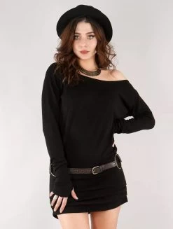 Robe Pull à Manches Chauve-souris "Kayäaz", Noir