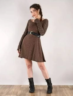 Robe Pull à Manches En Crochet "Oroshï", Marron -Magasin De Vêtements Pour Femmes robe pull a manches en crochet oroshi marron p image 336703 grande
