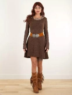 Robe Pull à Manches En Crochet "Oroshï", Marron