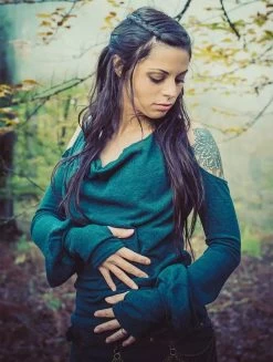 Robe Pull épaules Dénudées "Elixir", Bleu Pétrole -Magasin De Vêtements Pour Femmes robe pull epaules denudees elixir bleu petrole p image 326405 grande