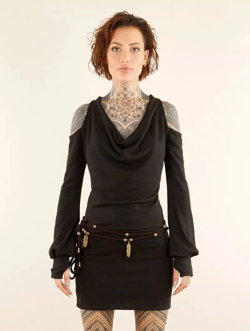 Robe Pull épaules Dénudées "Elixir", Noir 2 Robe Pull épaules Dénudées "Elixir", Noir – Image 2