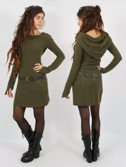 Robe Pull à Capuche "Karmäa", Vert Kaki -Magasin De Vêtements Pour Femmes robe pull karmaa vert kaki p image 334003 grande