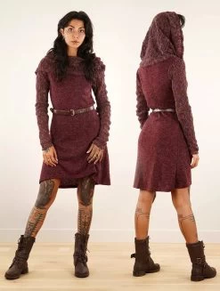 Robe Pull Patineuse à Gros Col Et Manches En Crochet "Nouchka", Bordeaux -Magasin De Vêtements Pour Femmes robe pull patineuse a gros col et manches en crochet nouchka bordeaux p image 342590 grande