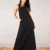 Robe Salopette Longue "Milhana", Noir
