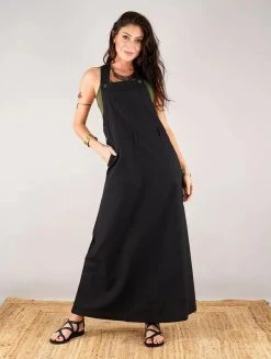 Robe Salopette Longue "Milhana", Noir