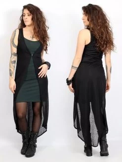 Robe Sans Manches Courte Devant Et Longue Derrière "Marrakech", Vert Canard Et Noir -Magasin De Vêtements Pour Femmes robe sans manches courte devant et longue derriere marrakech vert canard et noir p image 339015 grande