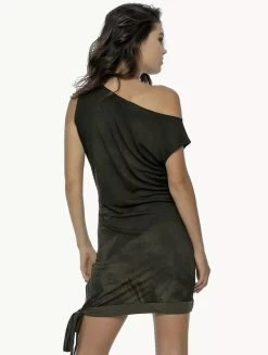 Robe Sans Manches Imprimée "Brush", Vert Kaki Foncé