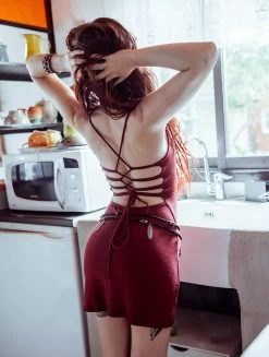 Robe Courte Dos Nu "Sunee", Bordeaux