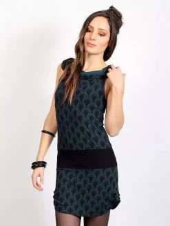 Robe Tunique Imprimée "Kokeshi Drop", Bleu Pétrole