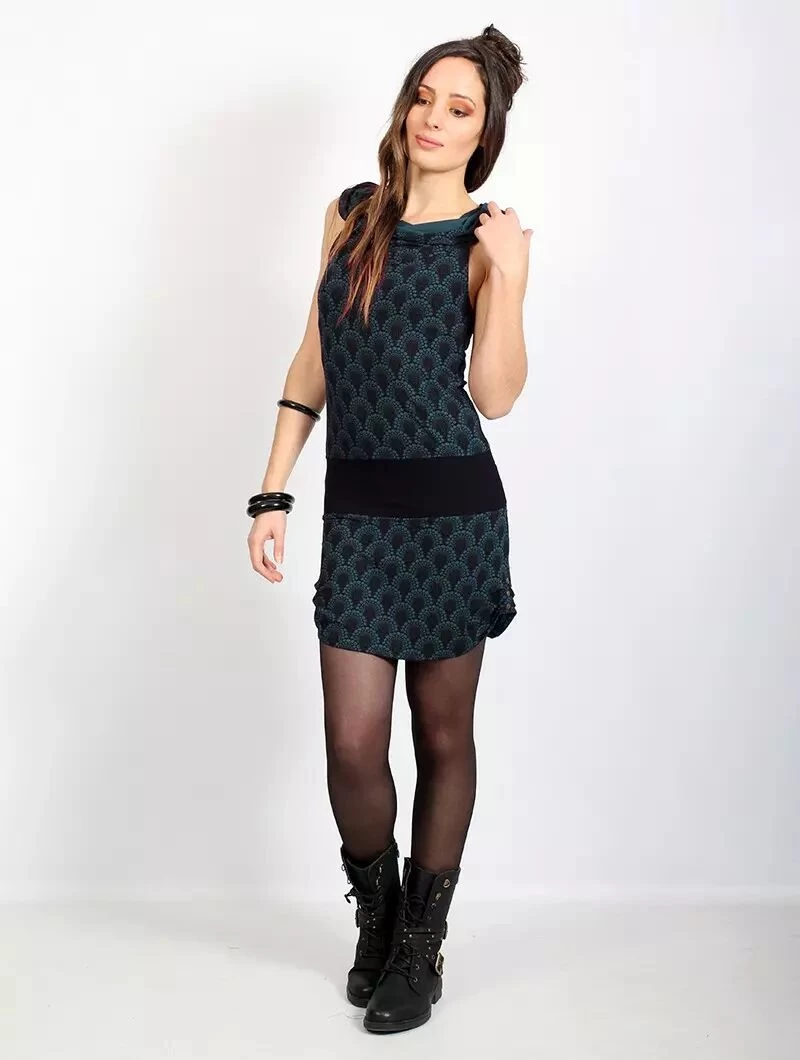 Robe Tunique Imprimée "Kokeshi Drop", Bleu Pétrole 3 Robe Tunique Imprimée "Kokeshi Drop", Bleu Pétrole – Image 3