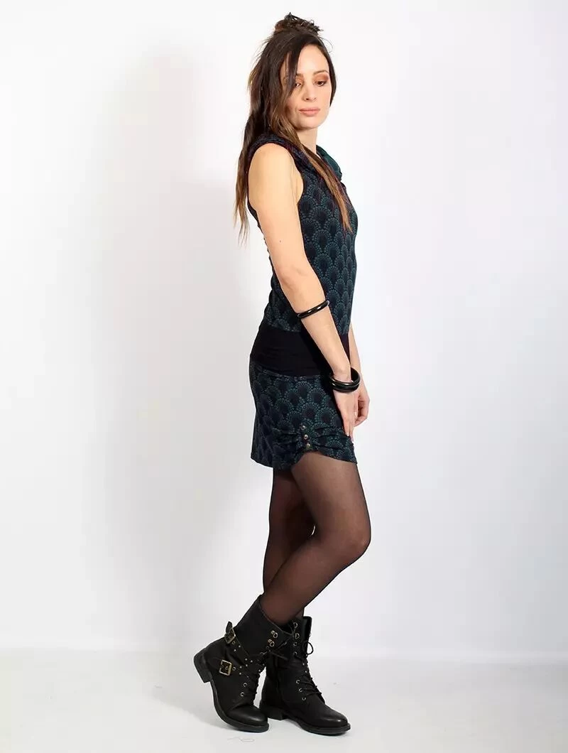 Robe Tunique Imprimée "Kokeshi Drop", Bleu Pétrole 4 Robe Tunique Imprimée "Kokeshi Drop", Bleu Pétrole – Image 4