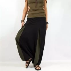 Sarouel Unisexe "Aslesha", Noir Et Kaki