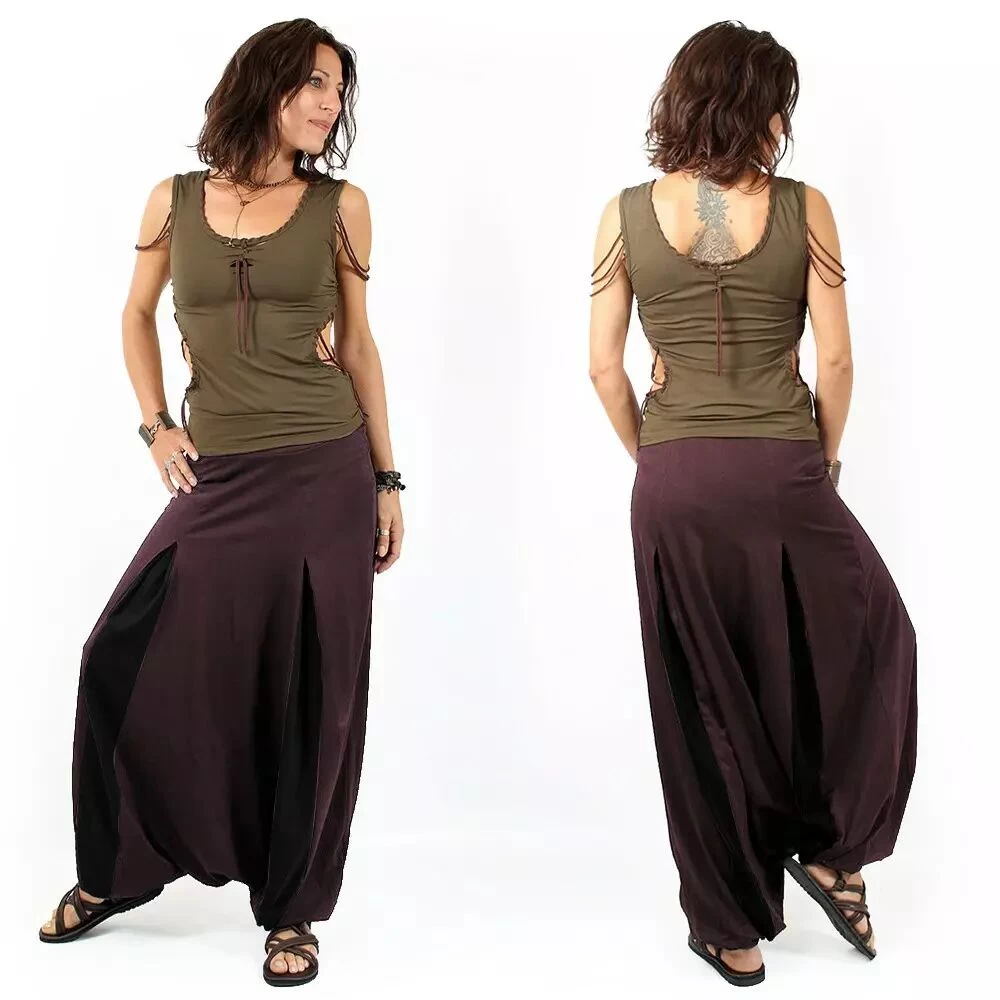 Sarouel Unisexe "Aslesha", Prune Et Noir 2 Sarouel Unisexe "Aslesha", Prune Et Noir – Image 2