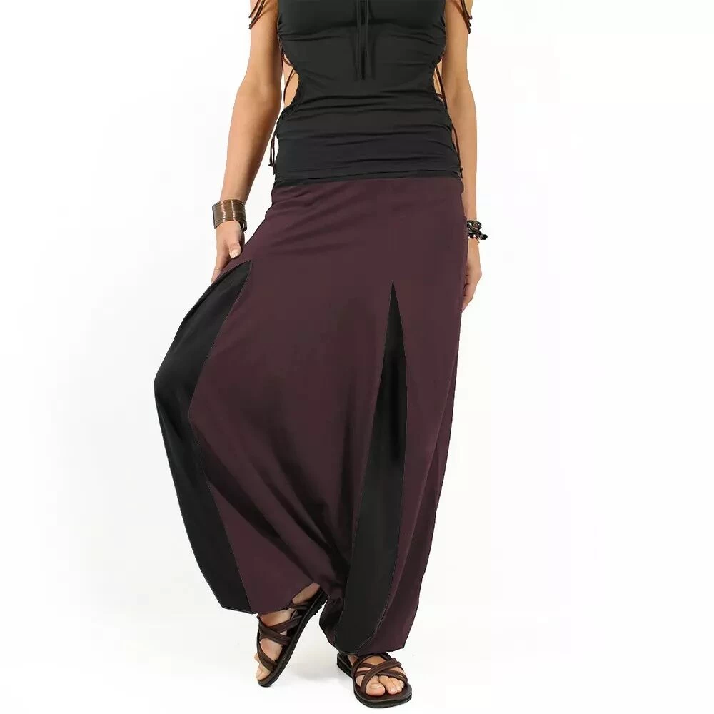 Sarouel Unisexe "Aslesha", Prune Et Noir 1 Sarouel Unisexe "Aslesha", Prune Et Noir