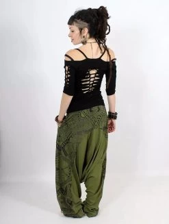 Sarouel Fluide Imprimé "Ginie Africa", Vert Kaki Et Noir -Magasin De Vêtements Pour Femmes sarouel fluide ginie africa vert kaki et noir p image 340568 grande