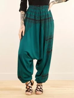 Sarouel Fluide "Ginie Aztec", Bleu Pétrole Avec Imprimés Marron -Magasin De Vêtements Pour Femmes sarouel fluide ginie aztec bleu petrole avec imprimes marron p image 347761 grande