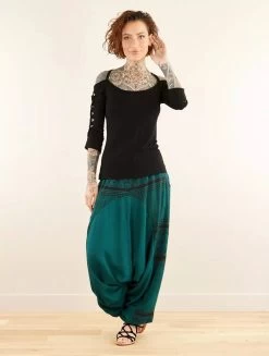 Sarouel Fluide "Ginie Aztec", Bleu Pétrole Avec Imprimés Marron -Magasin De Vêtements Pour Femmes sarouel fluide ginie aztec bleu petrole avec imprimes marron p image 347763 grande