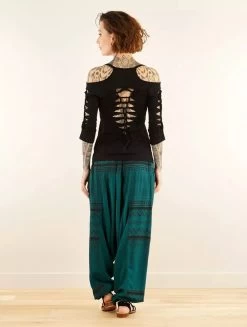 Sarouel Fluide "Ginie Aztec", Bleu Pétrole Avec Imprimés Marron -Magasin De Vêtements Pour Femmes sarouel fluide ginie aztec bleu petrole avec imprimes marron p image 347764 grande