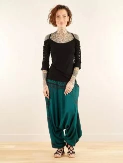 Sarouel Fluide "Ginie Aztec", Bleu Pétrole Avec Imprimés Marron -Magasin De Vêtements Pour Femmes sarouel fluide ginie aztec bleu petrole avec imprimes marron p image 347765 grande