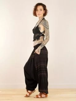 Sarouel Fluide "Ginie Aztec", Noir Avec Imprimés Marron -Magasin De Vêtements Pour Femmes sarouel fluide ginie aztec noir avec imprimes marron p image 347760 grande