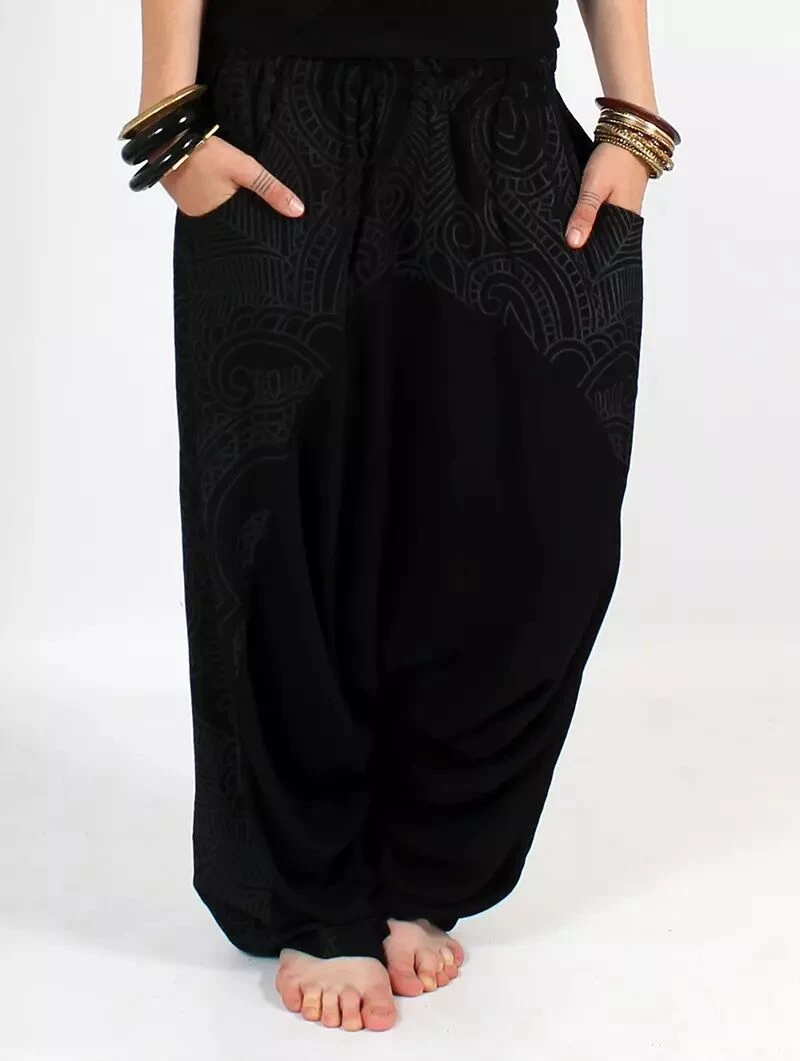 Sarouel Fluide Imprimé "Ginie Paisley", Noir Et Gris 1 Sarouel Fluide Imprimé "Ginie Paisley", Noir Et Gris