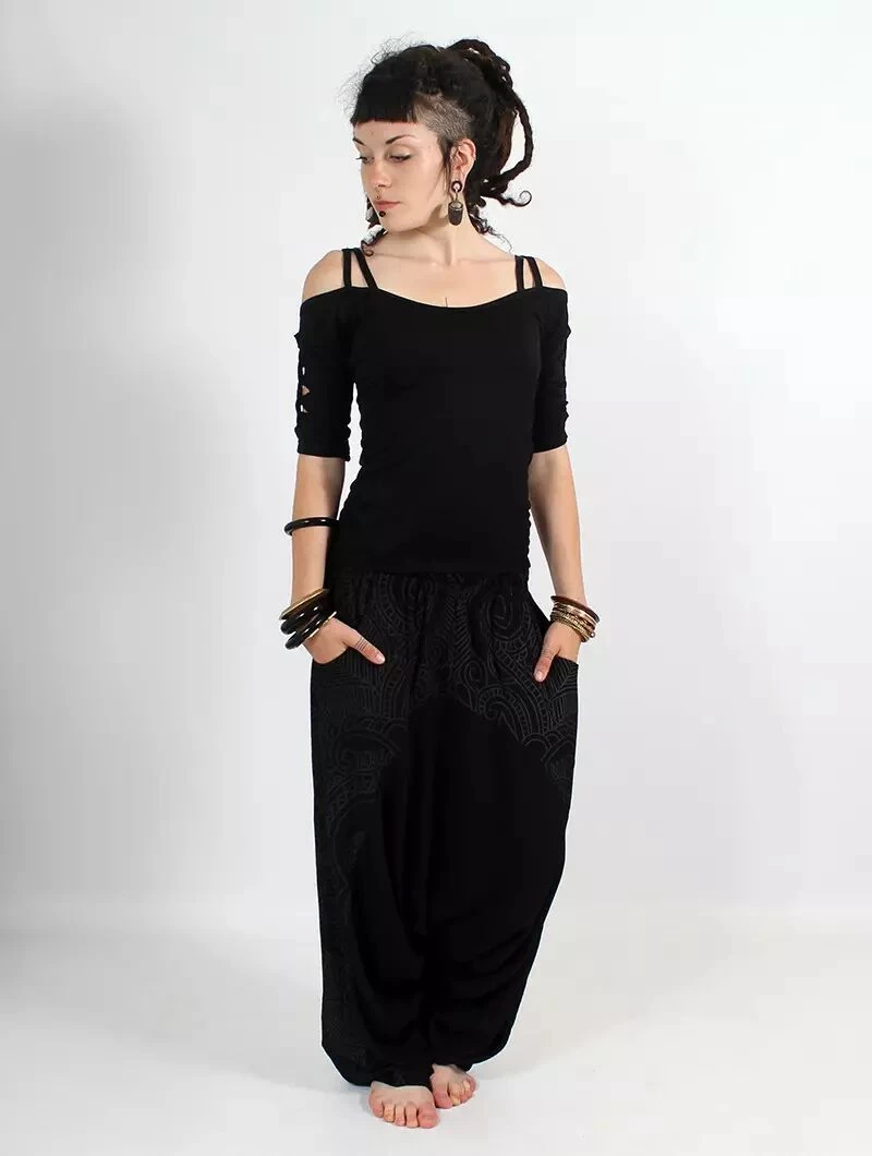 Sarouel Fluide Imprimé "Ginie Paisley", Noir Et Gris 3 Sarouel Fluide Imprimé "Ginie Paisley", Noir Et Gris – Image 3