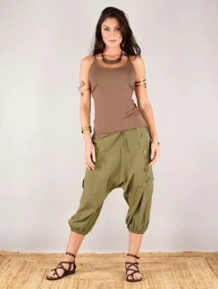 Sarouel Court "Mei", Vert Kaki -Magasin De Vêtements Pour Femmes sarouel mei vert kaki p image 331929 grande