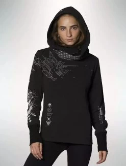 Sweat à Gros Col Capuche "Cyber Fox", Noir