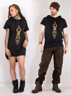 T-shirt Long à Capuche Unisexe "Singha", Noir