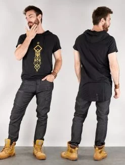 T-shirt Long à Capuche Unisexe "Singha", Noir -Magasin De Vêtements Pour Femmes t shirt long a capuche unisexe singha noir p image 331559 grande