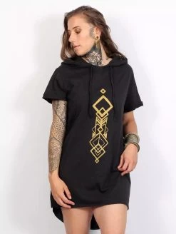 T-shirt Long à Capuche Unisexe "Singha", Noir -Magasin De Vêtements Pour Femmes t shirt long a capuche unisexe singha noir p image 331560 grande