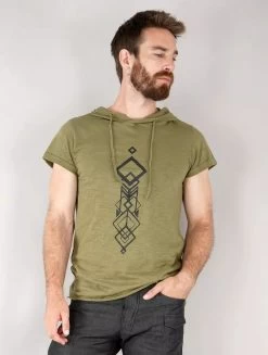 T-shirt Long à Capuche Unisexe "Singha", Vert Kaki Et Noir -Magasin De Vêtements Pour Femmes t shirt long a capuche unisexe singha vert kaki et noir p image 331480 grande