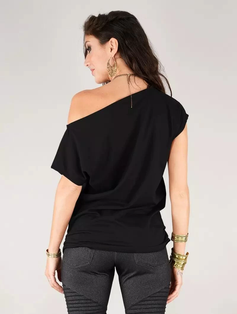 T-shirt Loose à Col Bateau "Kayäazü", Noir 5 T-shirt Loose à Col Bateau "Kayäazü", Noir – Image 5