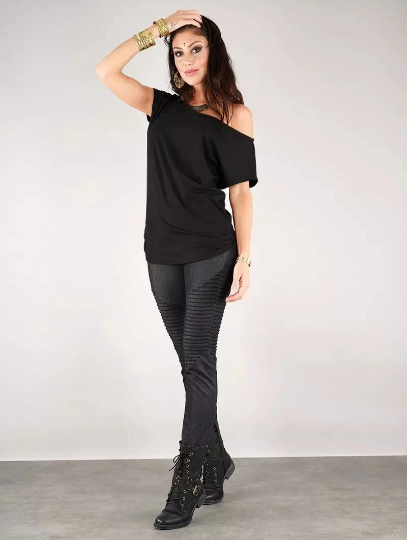 T-shirt Loose à Col Bateau "Kayäazü", Noir 6 T-shirt Loose à Col Bateau "Kayäazü", Noir – Image 6