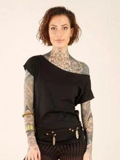 T-shirt Loose à Col Bateau "Kayäazü", Noir