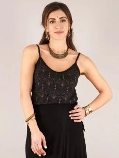 Top à Bretelles Imprimé "Ciryandil Peafowl", Noir