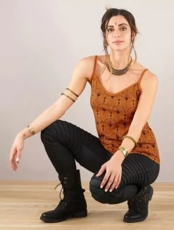 Top à Bretelles Imprimé "Ciryandil Peafowl", Rouille Orangé