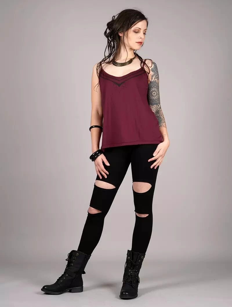 Top à Bretelles Imprimé "Lotus Ciryandil", Bordeaux 2 Top à Bretelles Imprimé "Lotus Ciryandil", Bordeaux – Image 2