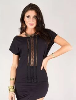 Top à Manches Courtes "Kassandra", Noir